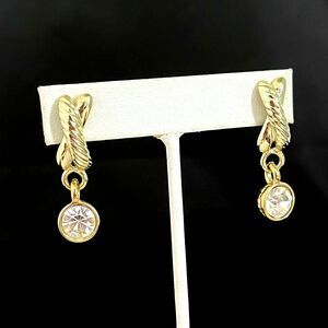 Vintage 1980s Crystal Drop Earrings Gold Tone Pierced - 1P